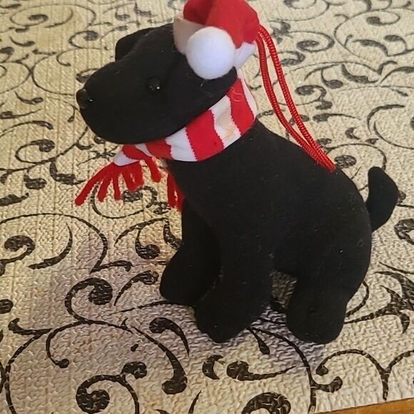 Festive Black LabPlush  Ornamentwith Red and White Accessories - Picture 4 of 6